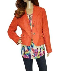 Harvé Benard Womens Linen Blazer Jacket Size 12 Orange Casual fall winter spring